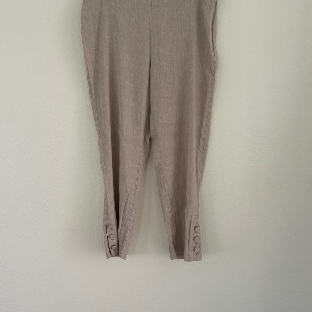 J Jill Linen Cropped Pants Side Zip Button Hem Neutral Summer Stretch Casual SZM - Picture 3 of 7